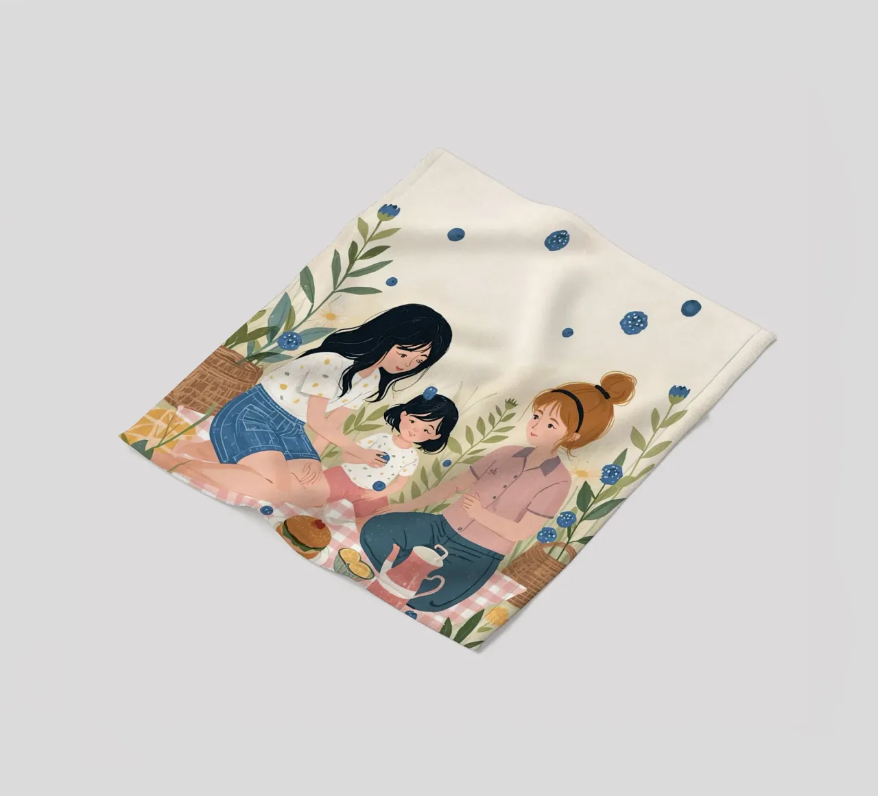 Una famiglia che si gode un picnic con cibo e fiori coperta in pile da DesignDoodle