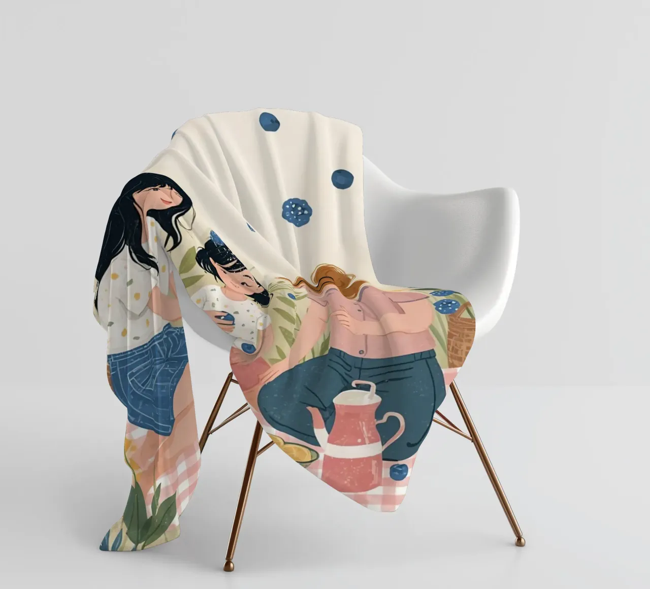 Una famiglia che si gode un picnic con cibo e fiori coperta in pile da DesignDoodle