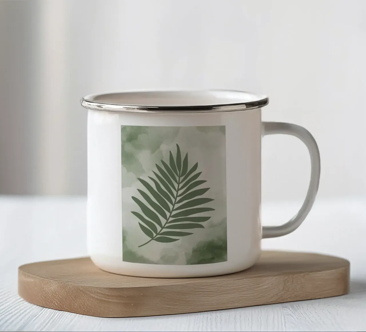 Foglia verde tazza in smalto da HARU HARU