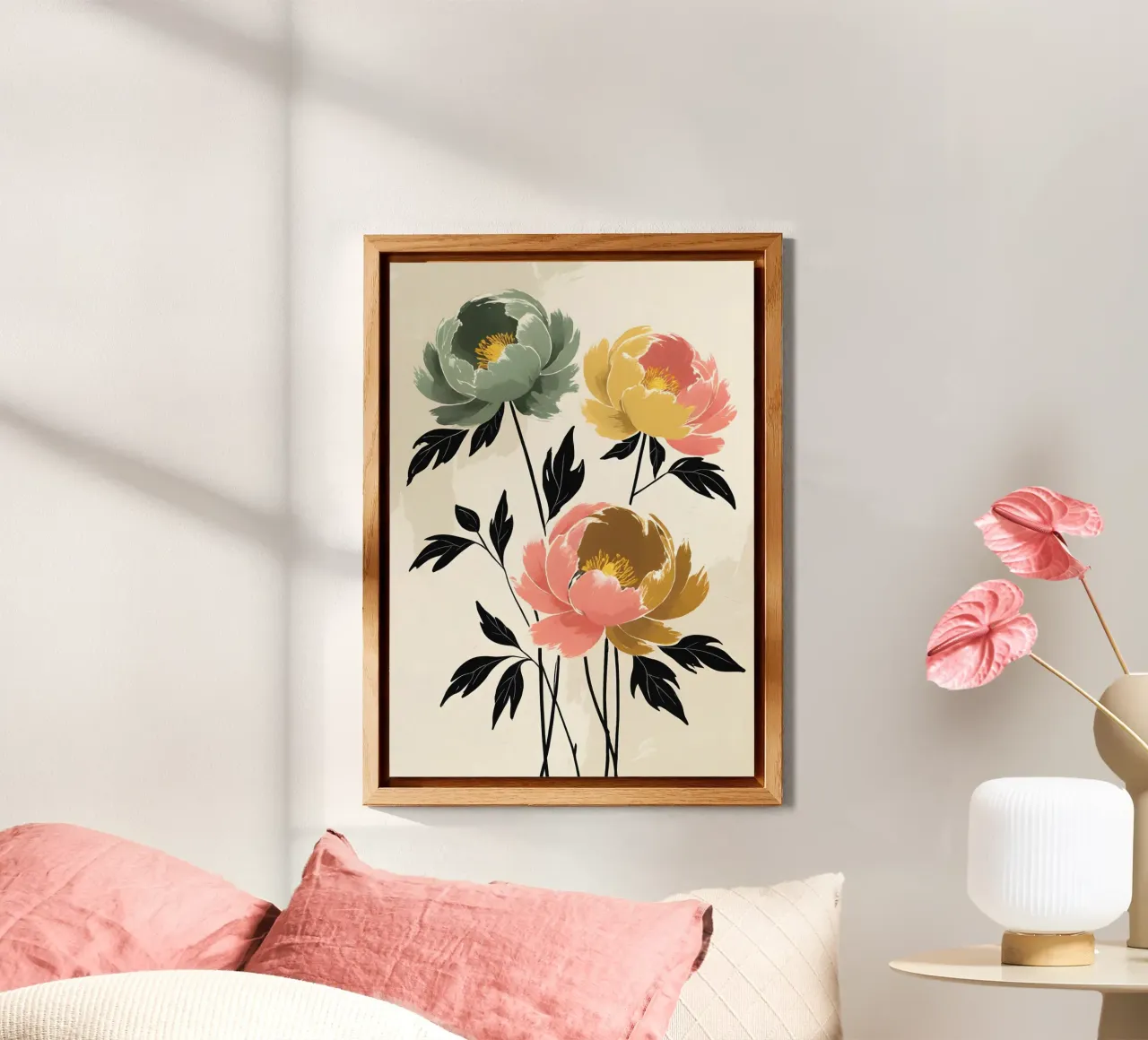 Pittura digitale minimalista di fiori di peonia alluminio dibond da Bloom And Brush