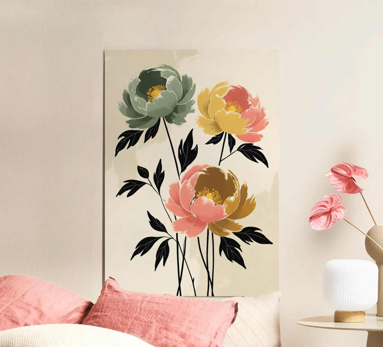 Pittura digitale minimalista di fiori di peonia alluminio dibond da Bloom And Brush