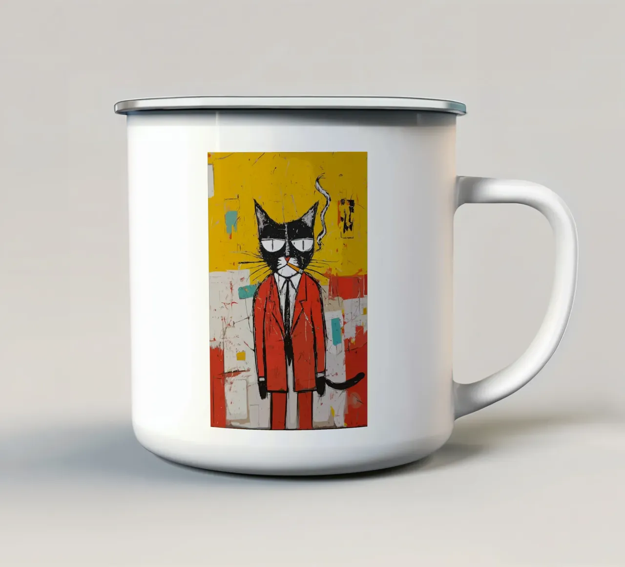 Gatto figo in abito rosso tazza in smalto da apple crumble