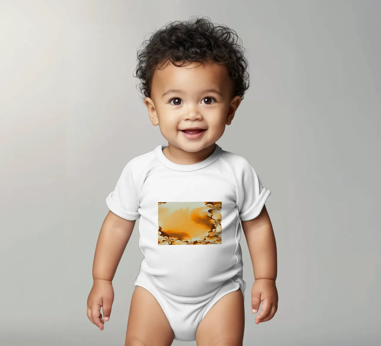 Abstract dynamic pattern in yellow, orange and brown. short-sleeve baby romper by Something for you
