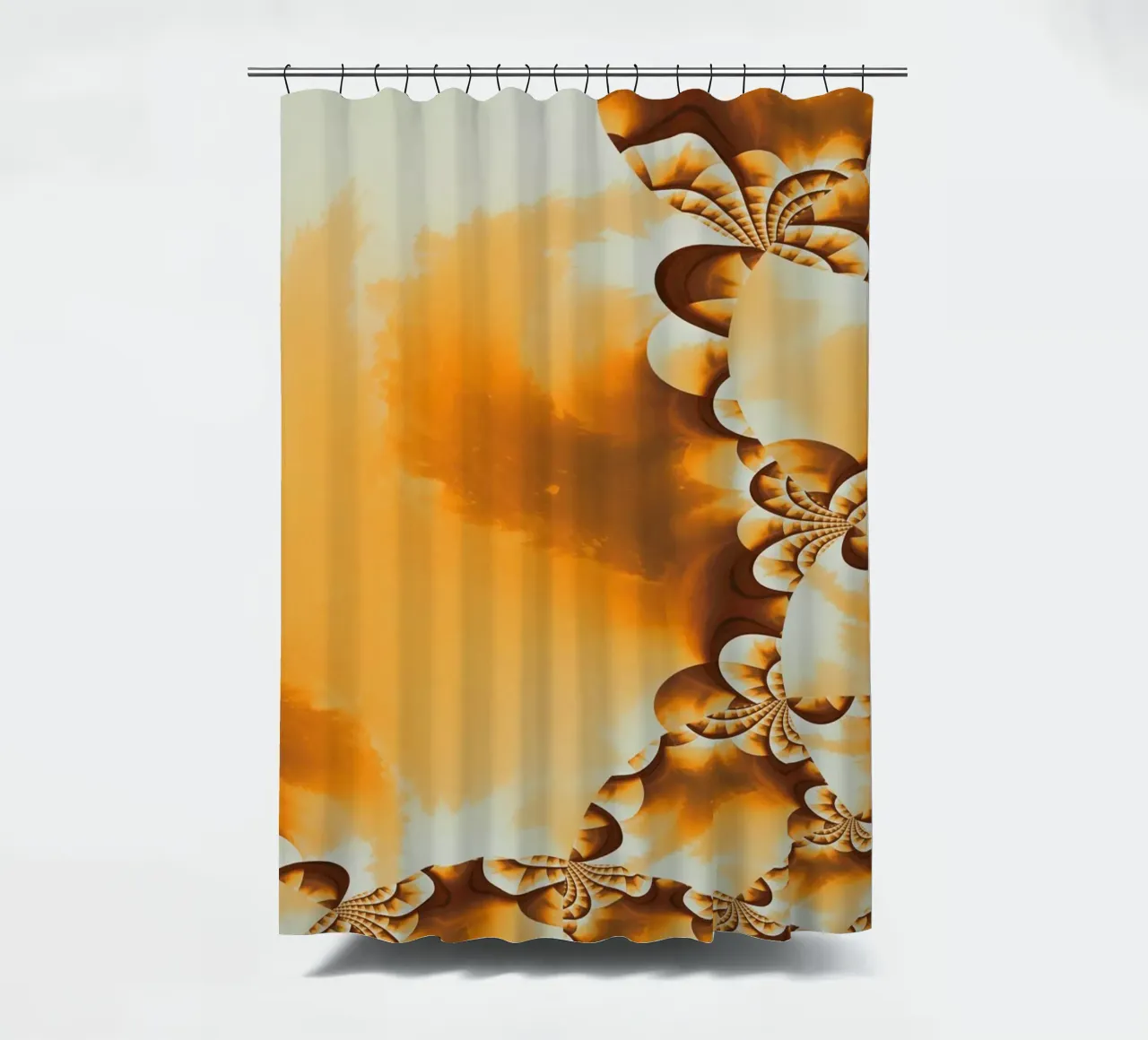 Abstraktes dynamisches Muster in gelb, orange und braun. Duschvorhang von Something for you