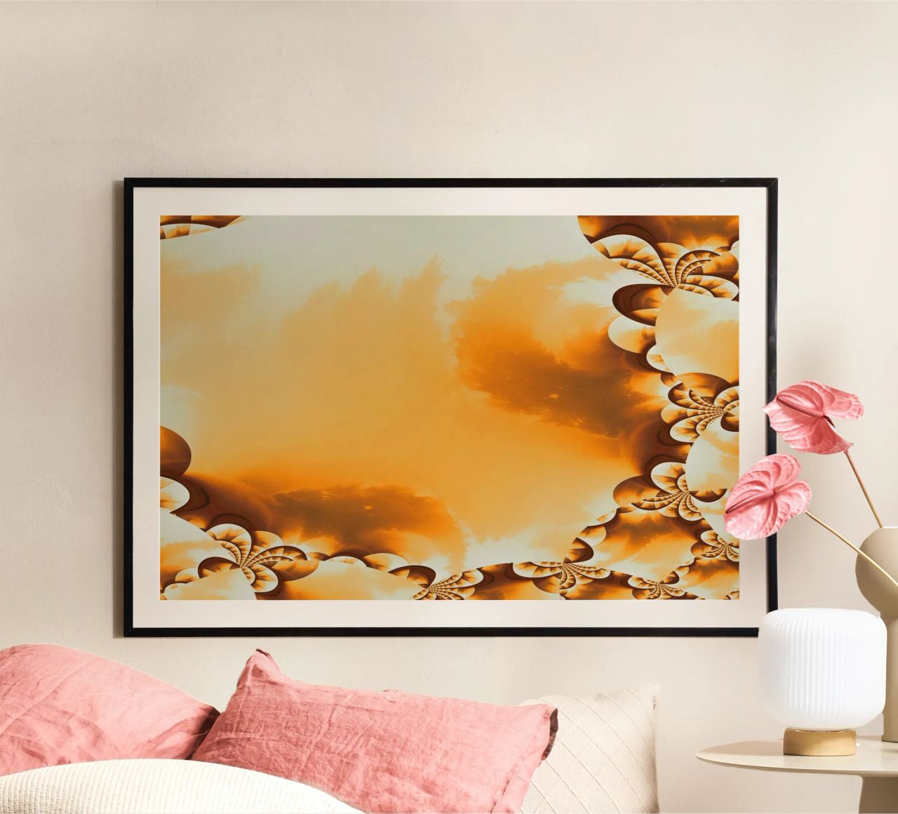 Abstraktes dynamisches Muster in gelb, orange und braun. Hahnemühle von Something for you