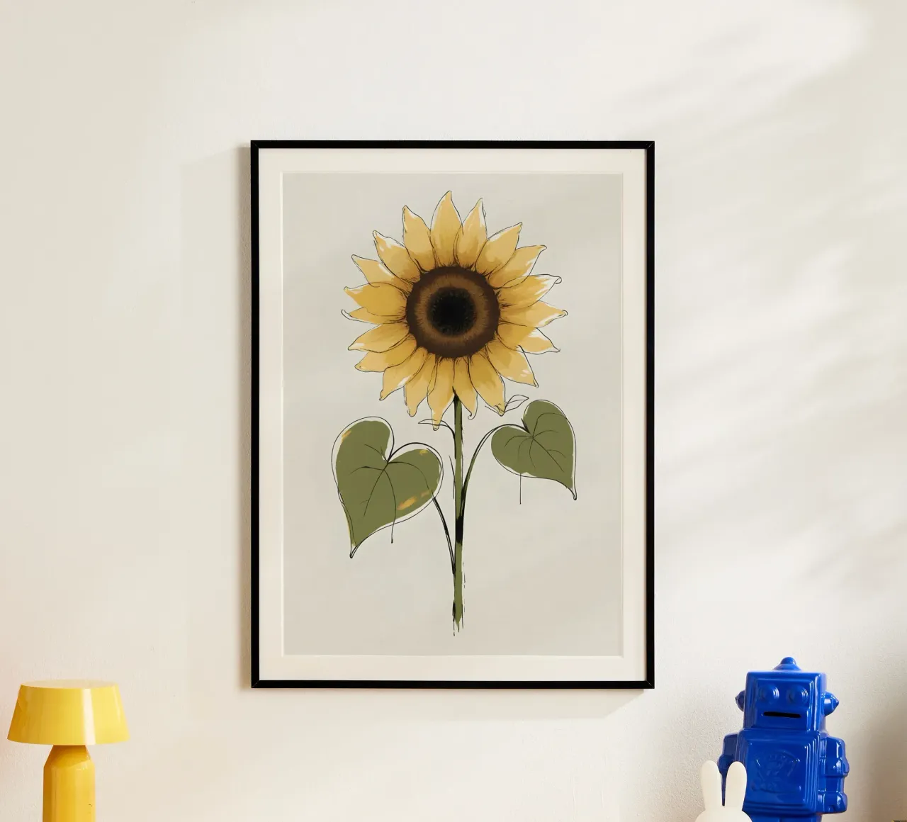 Pittura digitale minimalista di un singolo fiore di sole carta hahnemühle da Bloom And Brush