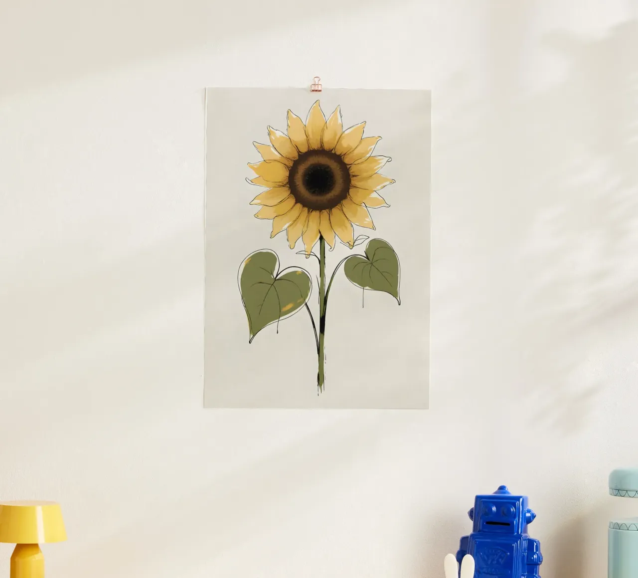 Pittura digitale minimalista di un singolo fiore di sole carta hahnemühle da Bloom And Brush