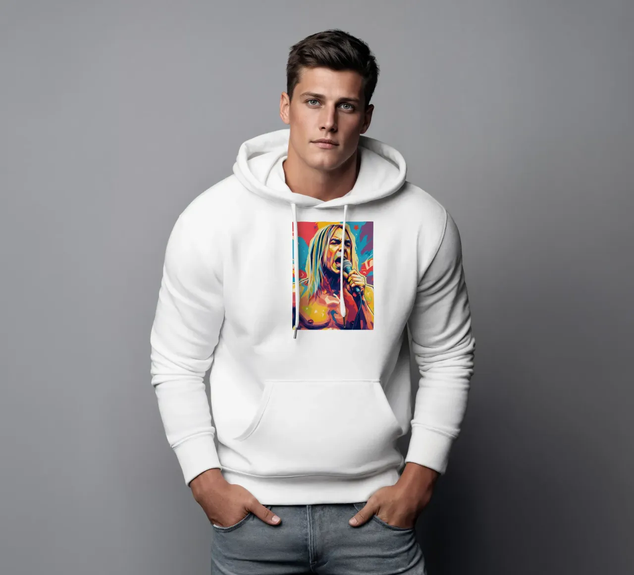 Iggy Pop colorful pop art hoodie by Hantamrata