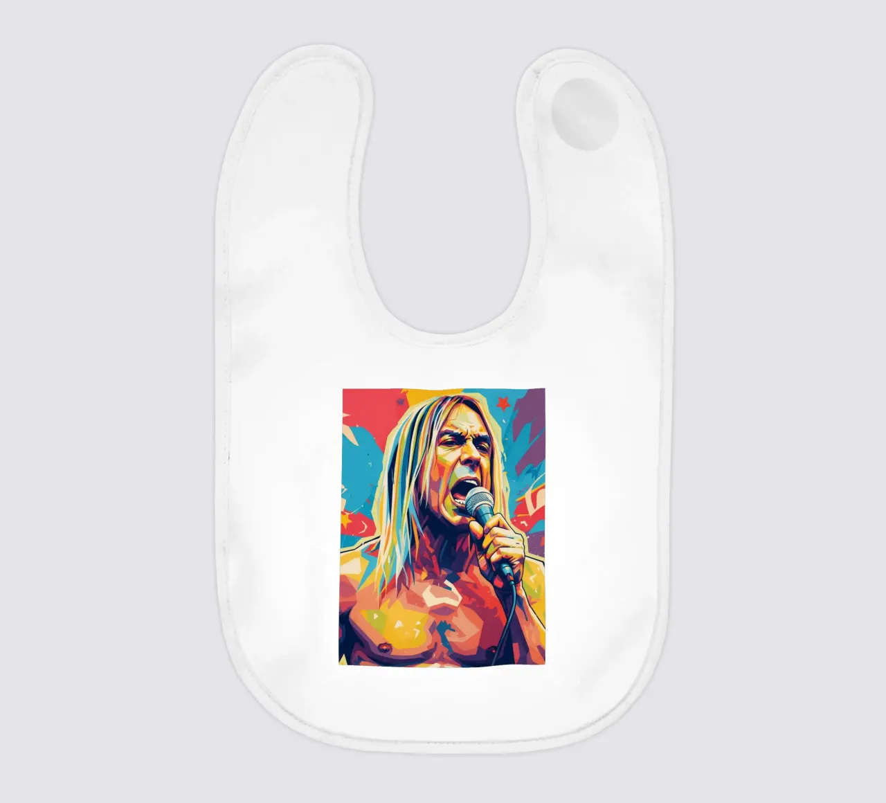 Iggy Pop pop art colorata bavaglino da Hantamrata
