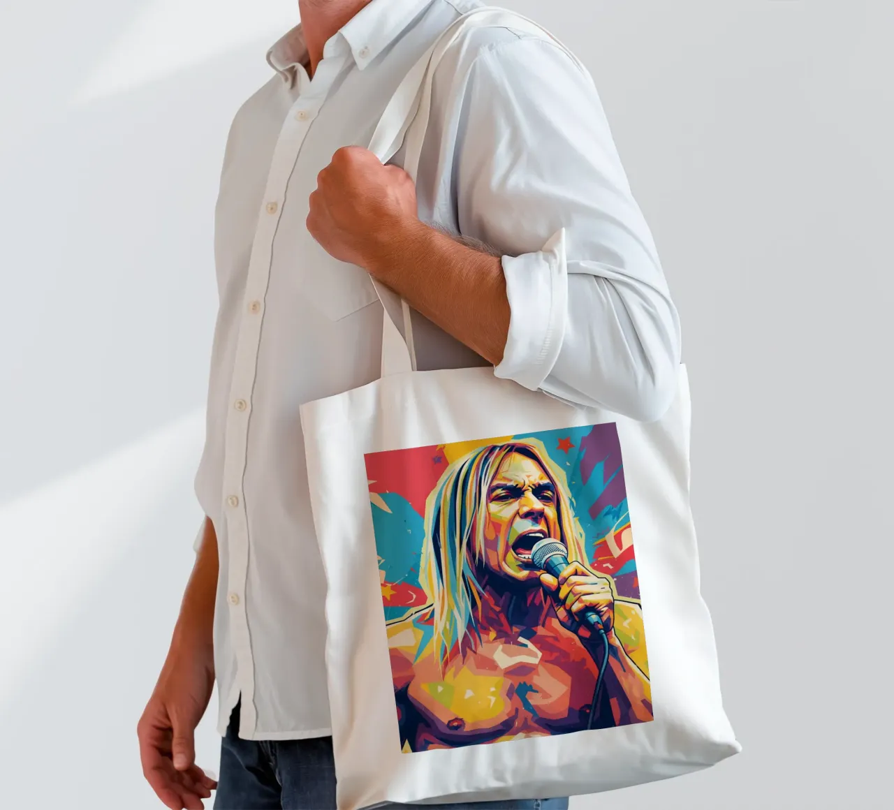 Iggy Pop pop art colorata borsa in juta da Hantamrata