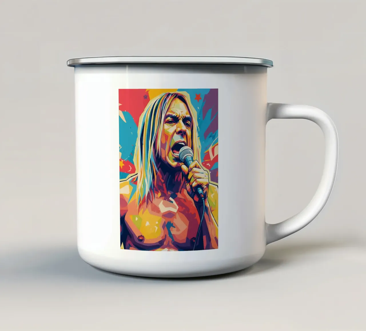 Iggy Pop pop art colorata tazza in smalto da Hantamrata