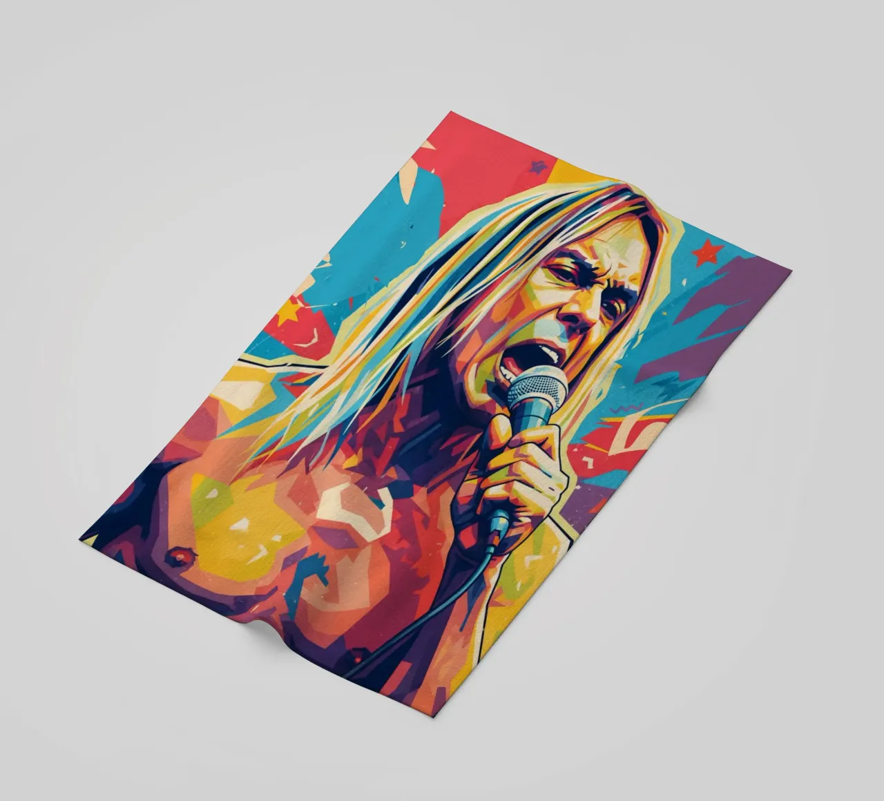 Iggy Pop pop art colorata telo mare da Hantamrata