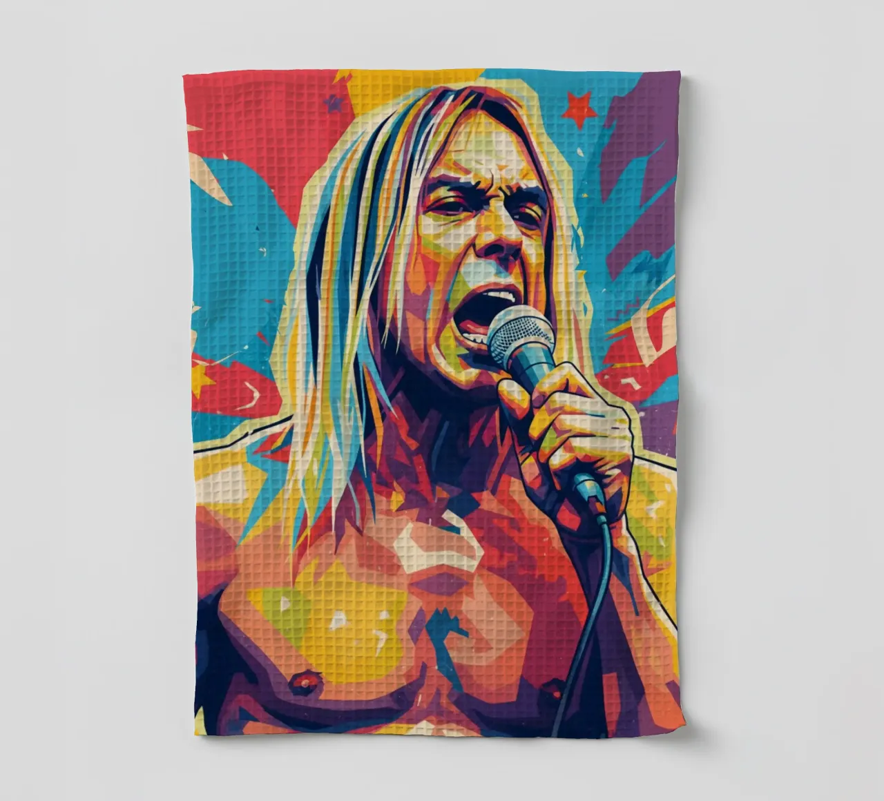 Iggy Pop pop art colorata canovaccio da cucina da Hantamrata