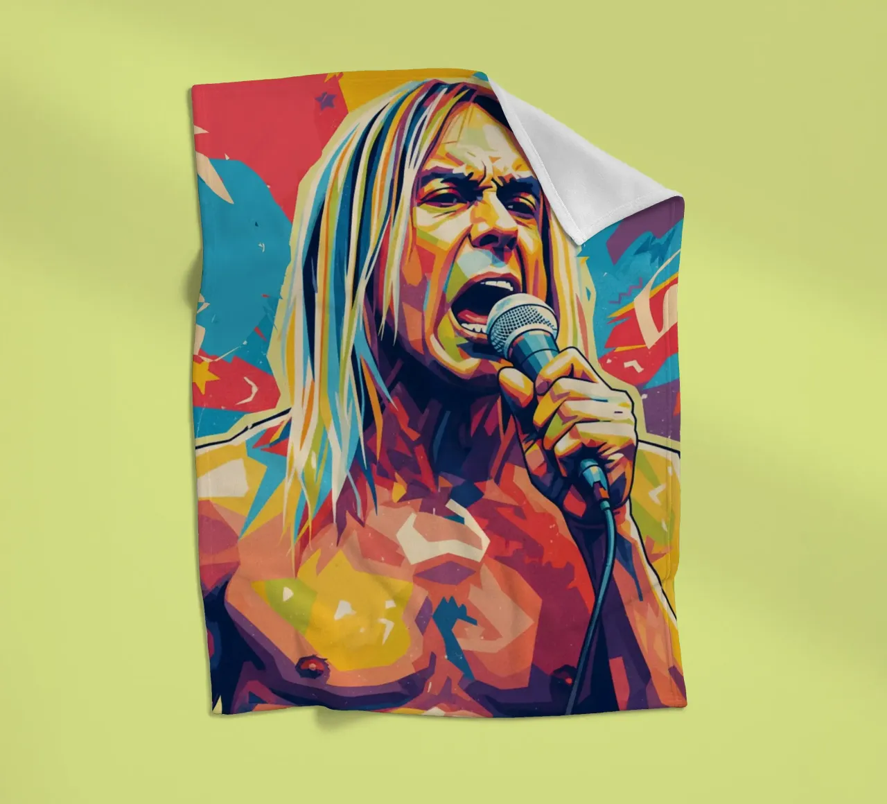 Iggy Pop pop art colorata coperta in pile da Hantamrata