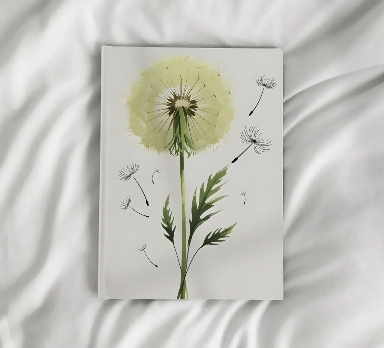 Minimalist digital painting of a single dandelion notebook by Bloom And Brush