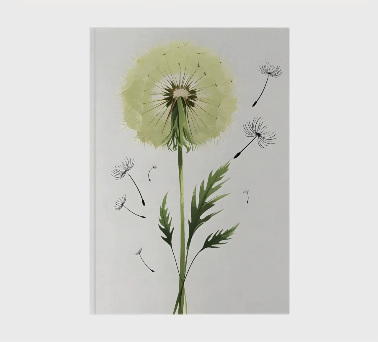 Minimalist digital painting of a single dandelion notebook by Bloom And Brush