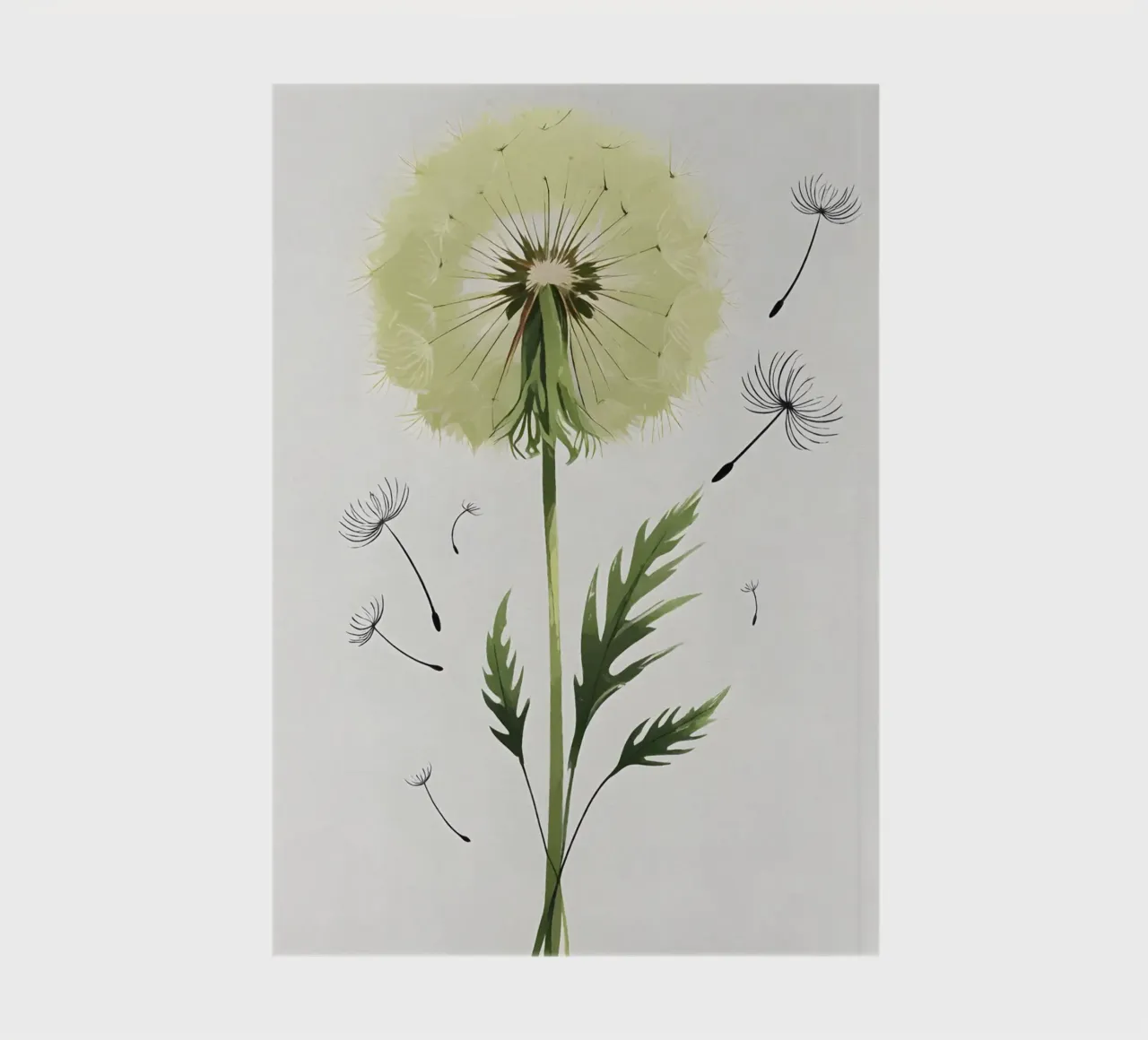 Minimalist digital painting of a single dandelion notebook by Bloom And Brush
