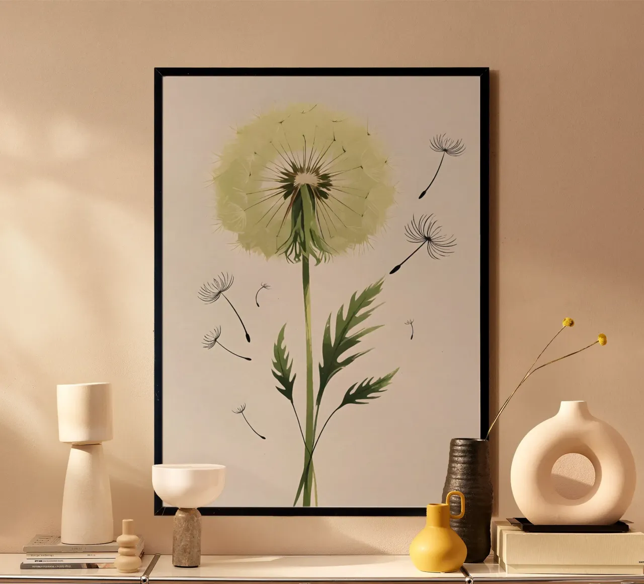 Minimalist digital painting of a single dandelion hahnemühle by Bloom And Brush