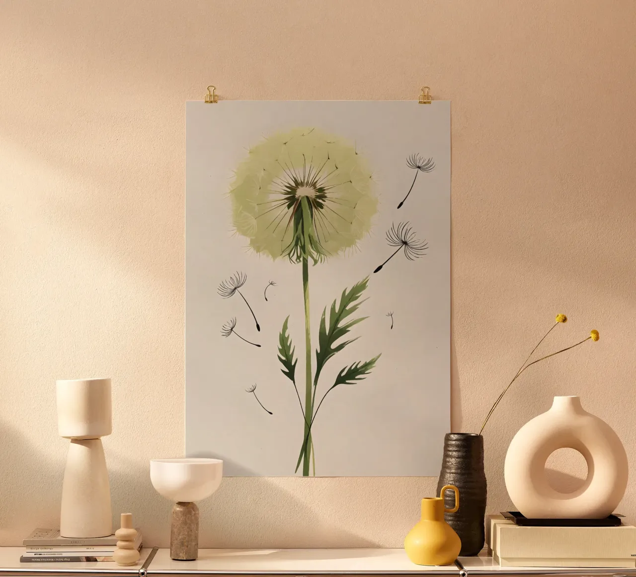 Minimalist digital painting of a single dandelion hahnemühle by Bloom And Brush