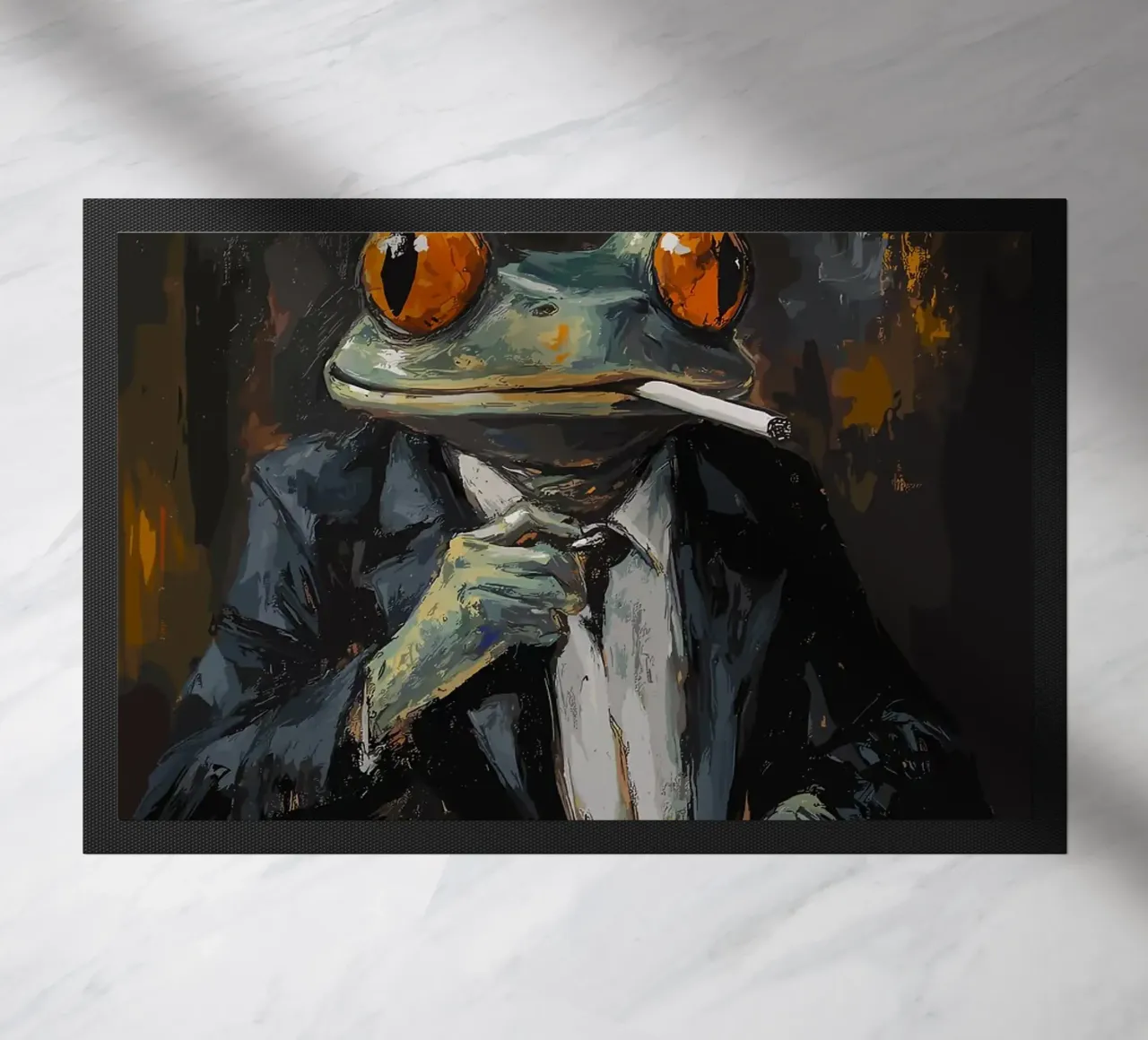 Rana in abito fumare sigaretta pittura zerbino da apple crumble