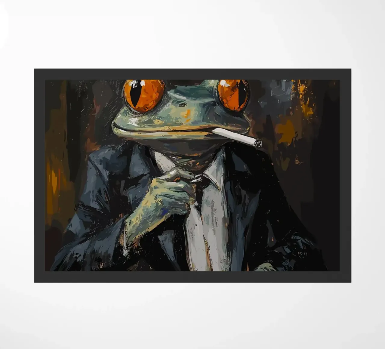 Rana in abito fumare sigaretta pittura zerbino da apple crumble
