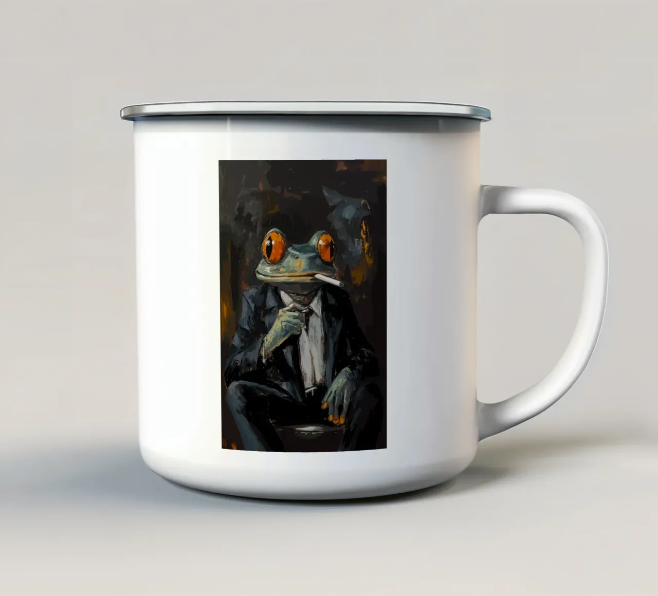 Rana in abito fumare sigaretta pittura tazza in smalto da apple crumble