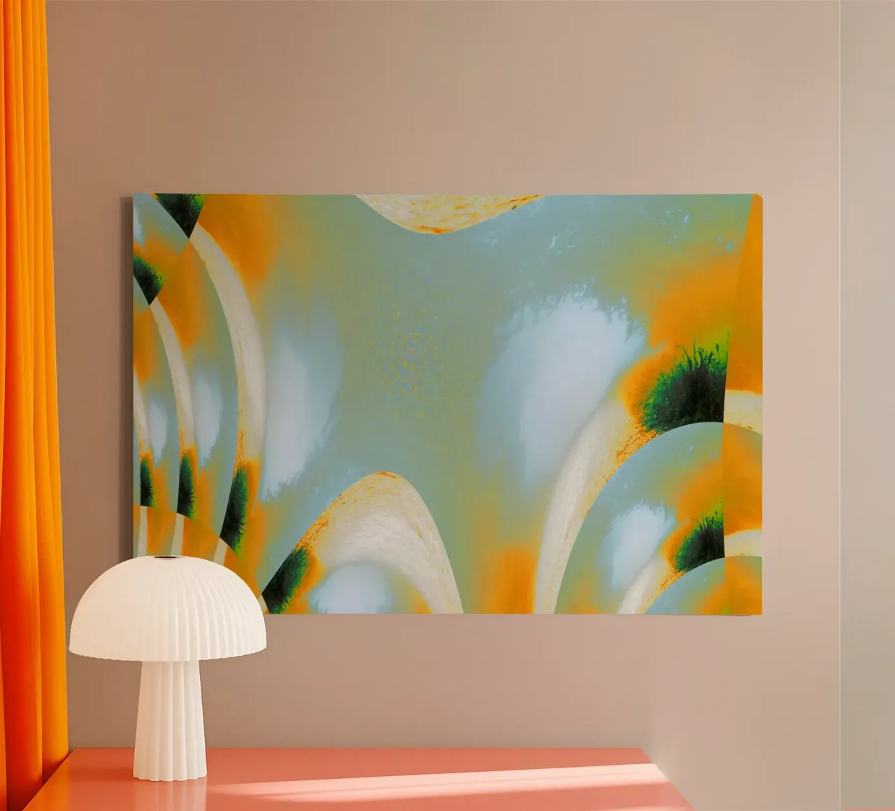 Abstract dynamic pattern in white, blue, orange and green. canvas by Something for you