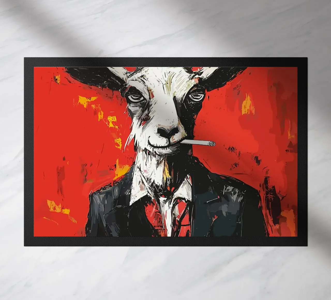 Capra in abito che fuma sigaretta zerbino da apple crumble