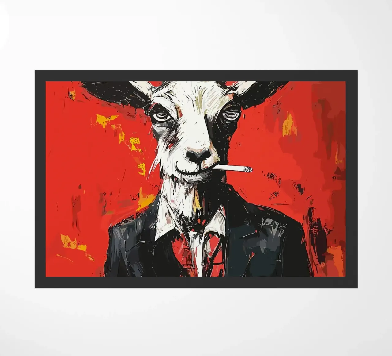 Capra in abito che fuma sigaretta zerbino da apple crumble