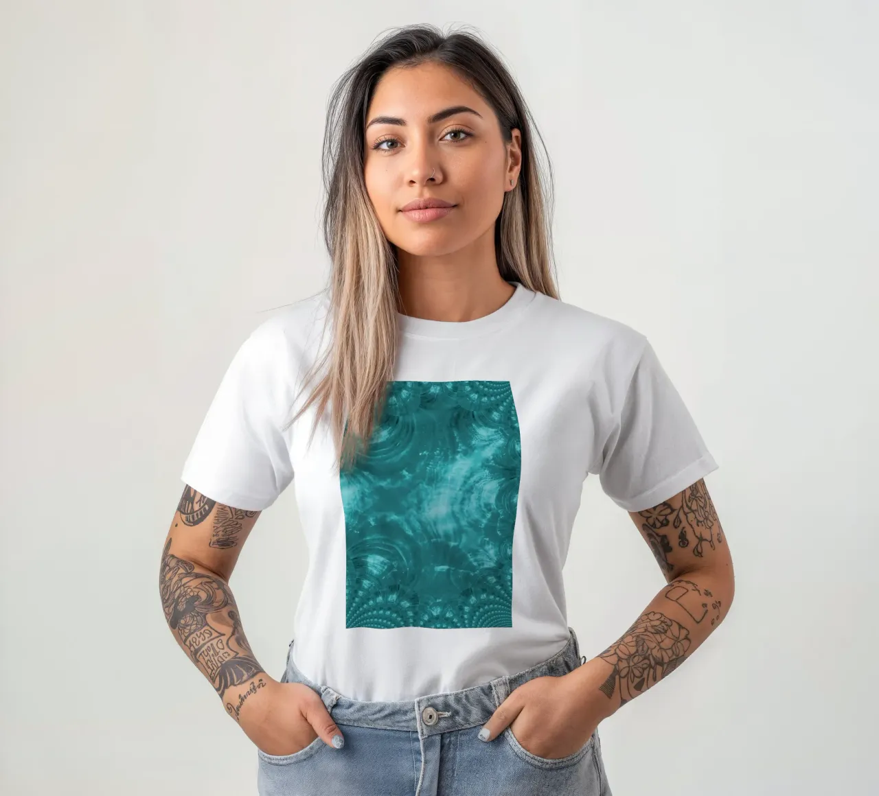 Abstract dynamic pattern in blue and white. t-shirt by Something for you