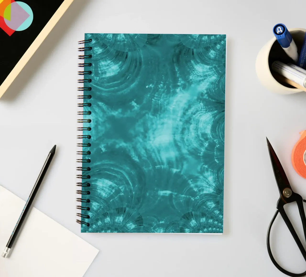 Abstract dynamic pattern in blue and white. spiral notebook by Something for you