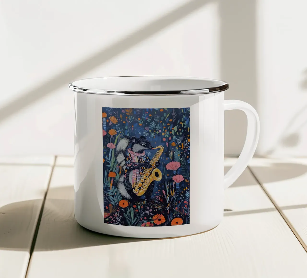 Puzzola che suona il sassofono tazza in smalto da apple crumble