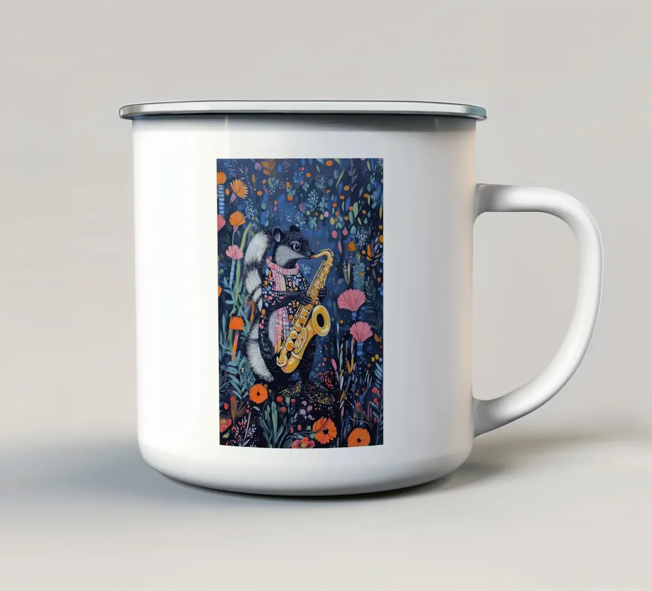 Puzzola che suona il sassofono tazza in smalto da apple crumble