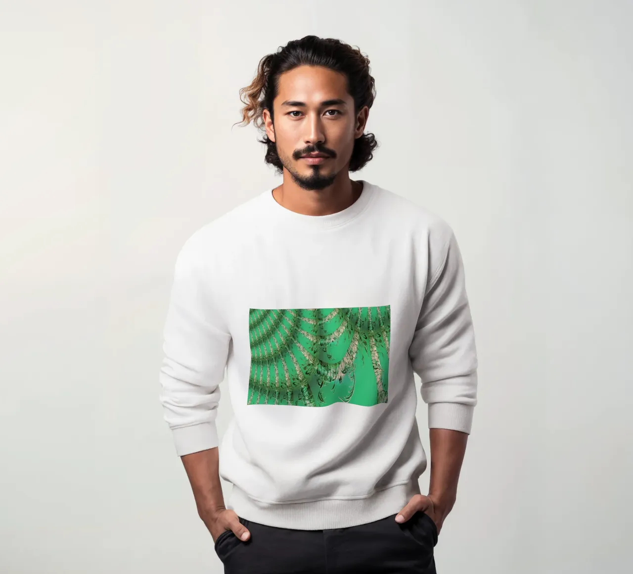 Abstract dynamic pattern in green and white. sweatshirt by Something for you