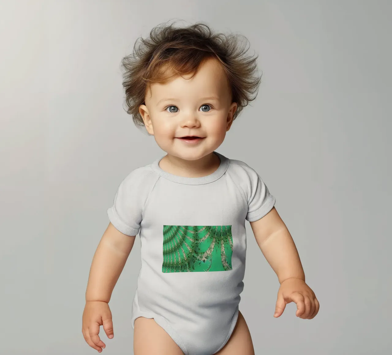 Abstract dynamic pattern in green and white. short-sleeve baby romper by Something for you