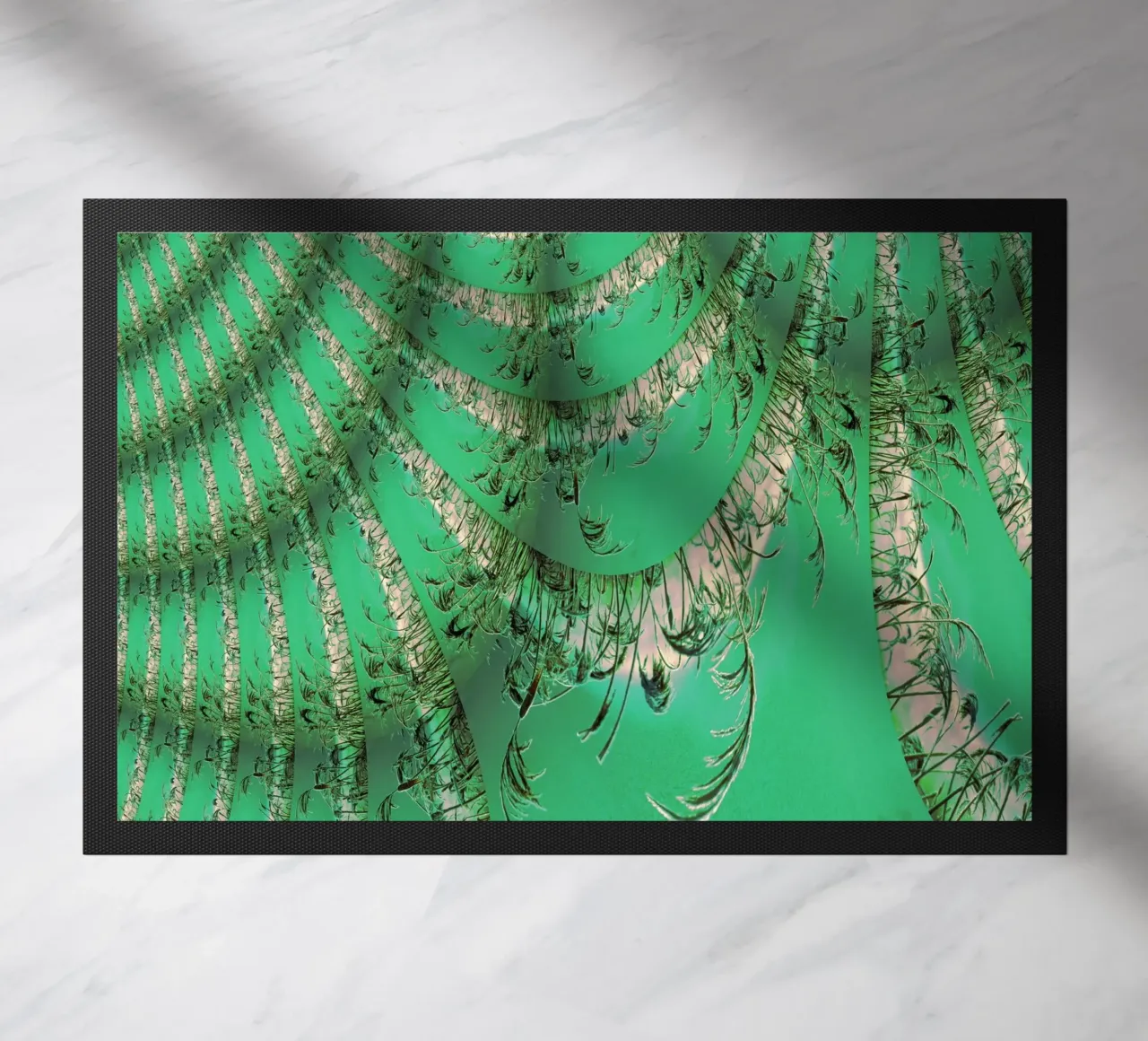 Abstract dynamic pattern in green and white. doormat by Something for you