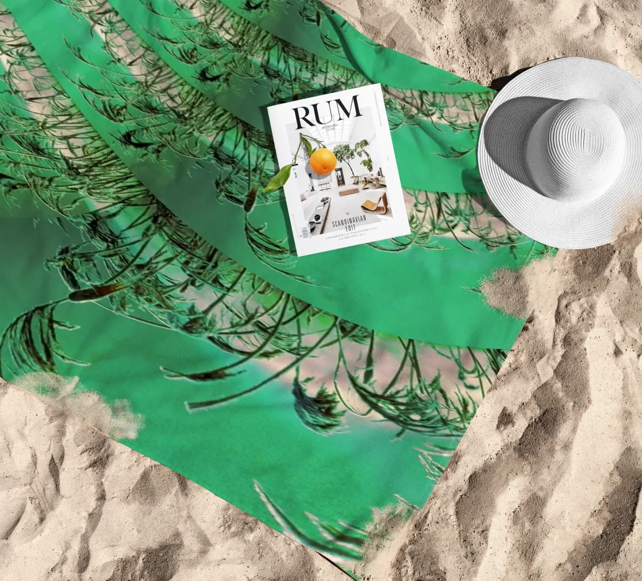 Abstract dynamic pattern in green and white. beach towel by Something for you