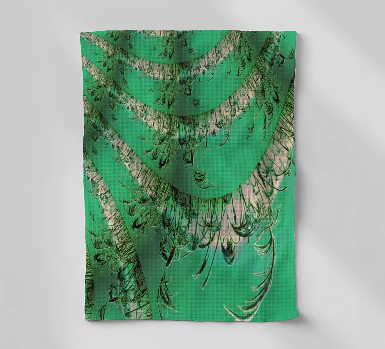 Abstract dynamic pattern in green and white. tea towel by Something for you