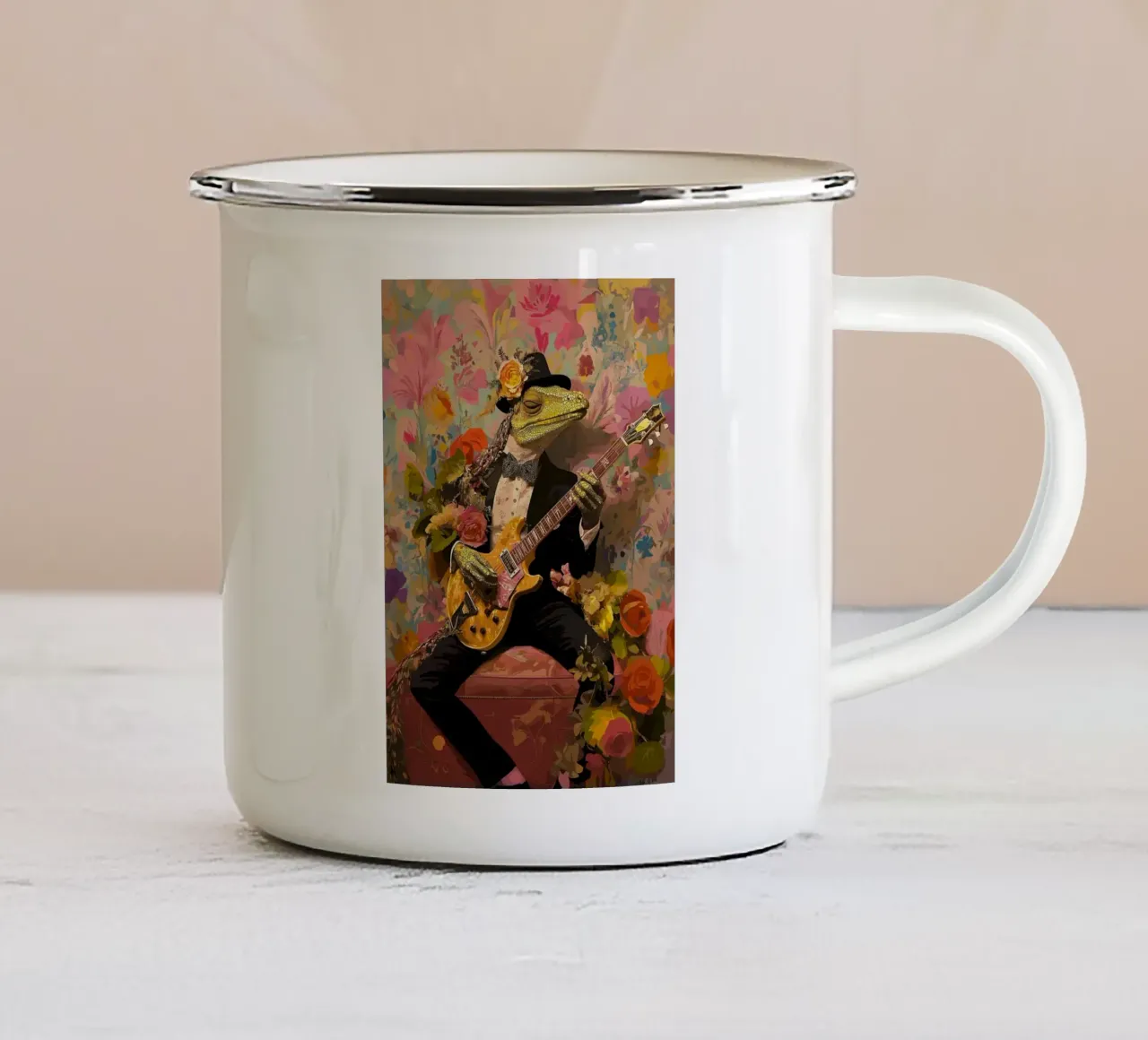 Chitarrista dei Tuxedo Lizard tazza in smalto da apple crumble
