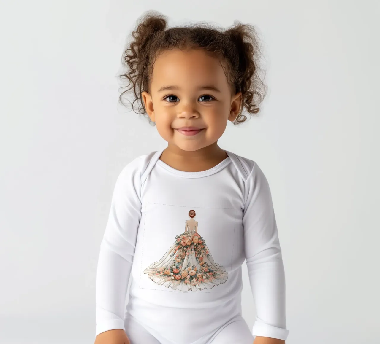 FLORAL DRESS IN BLOOM long-sleeve baby romper by ARTOMATIC