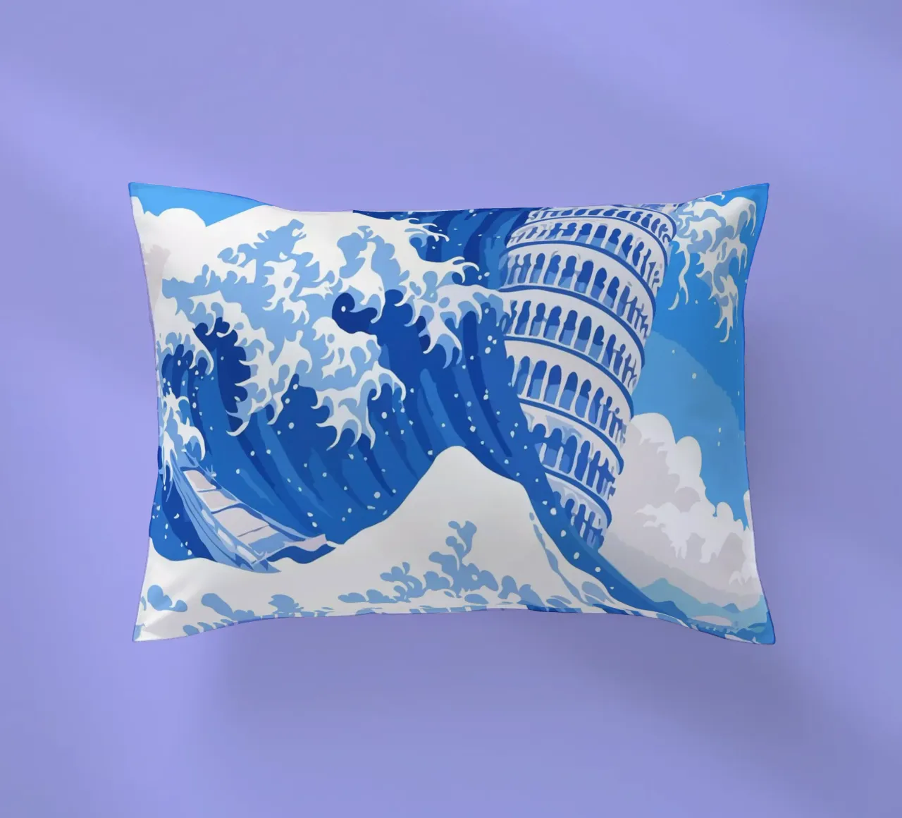 big wave and leaning tower of pisa cuscino da edsonramosart