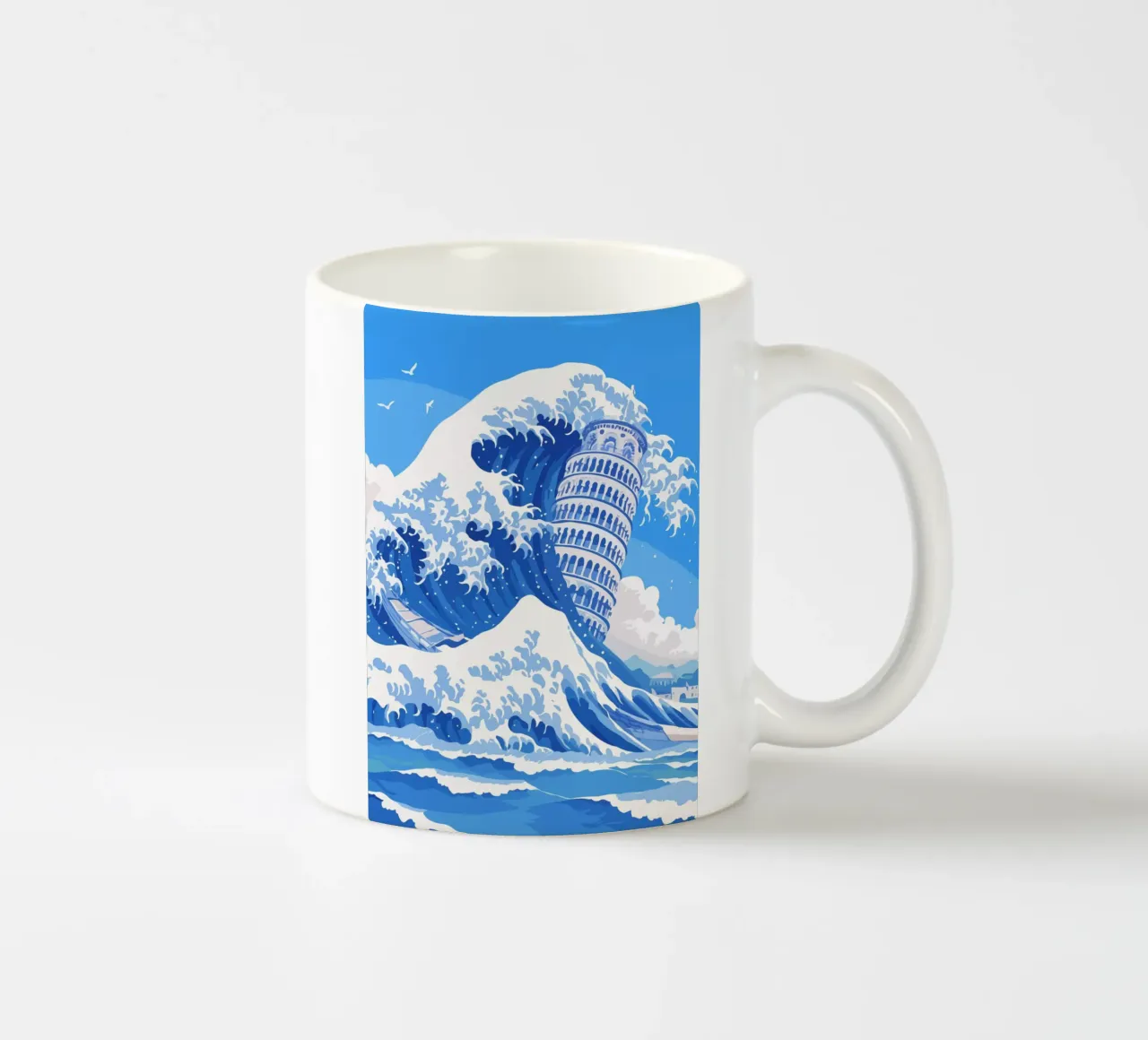 big wave and leaning tower of pisa tazza in ceramica da edsonramosart
