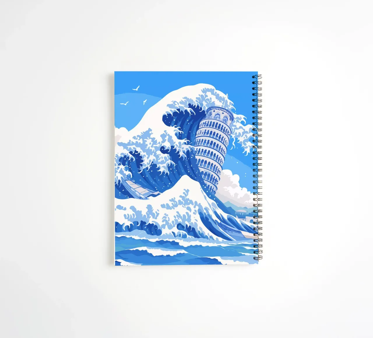 big wave and leaning tower of pisa spiral notebook by edsonramosart