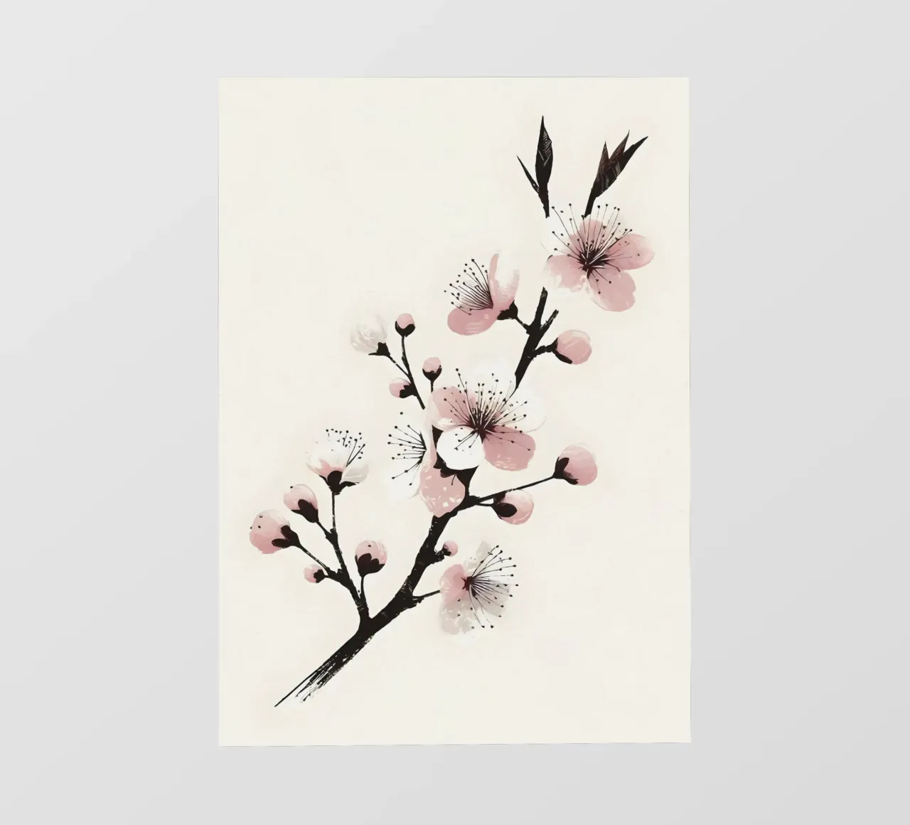 Pittura digitale minimalista di ramo di ciliegio in fiore telo in pvc da Bloom And Brush