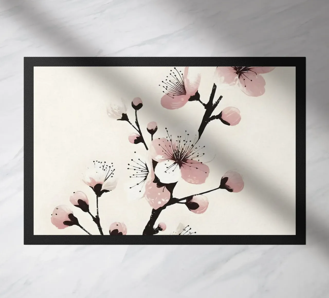 Pittura digitale minimalista di ramo di ciliegio in fiore zerbino da Bloom And Brush