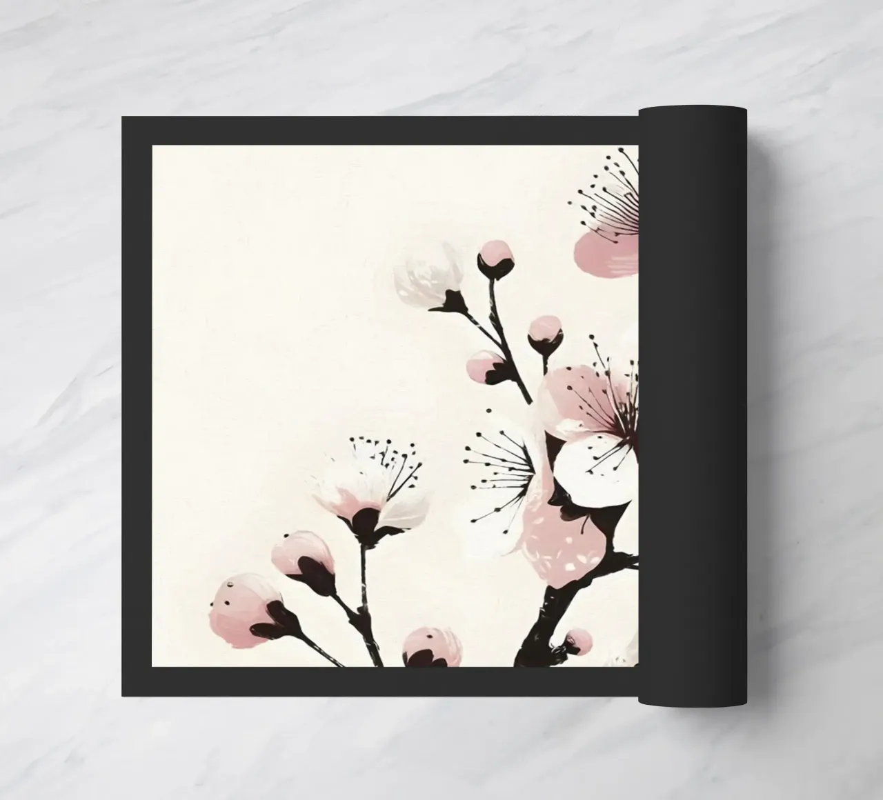 Pittura digitale minimalista di ramo di ciliegio in fiore zerbino da Bloom And Brush