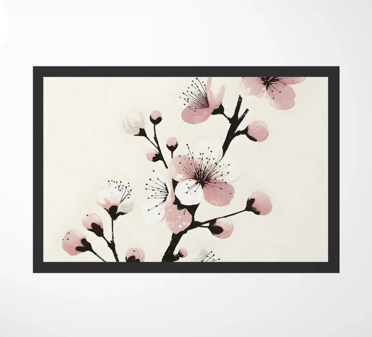 Pittura digitale minimalista di ramo di ciliegio in fiore zerbino da Bloom And Brush