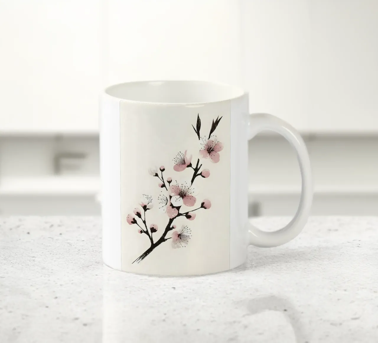 Pittura digitale minimalista di ramo di ciliegio in fiore tazza in ceramica da Bloom And Brush