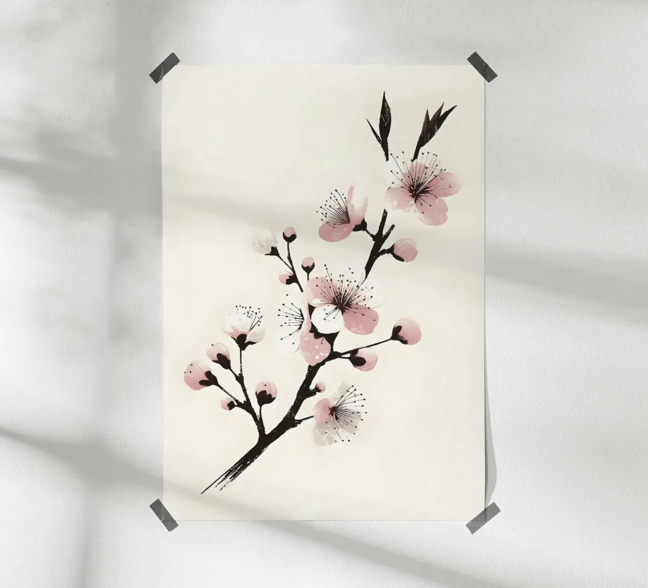 Pittura digitale minimalista di ramo di ciliegio in fiore carta hahnemühle da Bloom And Brush