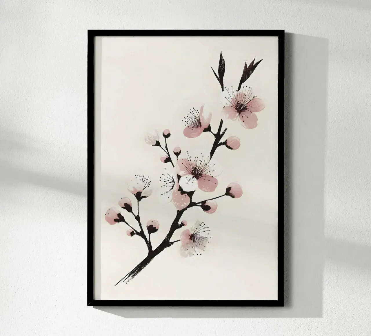 Pittura digitale minimalista di ramo di ciliegio in fiore carta hahnemühle da Bloom And Brush